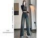 Women's Slim Straight Leg Jeans - High Waist Relaxed Fit Vintage Denim Pants For Autumn, Comfortable & Flowy Wide Leg Trousers In Cement Gray_mkmklike.com