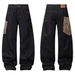Unique Design Denim Scimitar Men's Workwear Long Color-Block Snake Pattern Pocket Loose Wide-Leg Sickle Pants Trendy_mkmklike.com