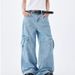 Retro Washed Light Blue Jeans For Men And Women 2025 Summer European And American Multi Pocket Straight Workwear Casual Trousers Trend_mkmklike.com