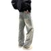 Men's Washed Splatter Painted Slightly Flared Jeans Straight Leg Curved Trousers American High Street Style Trendy Clothing_mkmklike.com