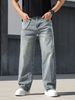 Men's Trendy Loose Straight Leg Jeans Midweight Cotton Black Blue Wide Leg Pants With Diamonds American Style_mkmklike.com