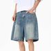 Men's Washed Retro Denim Shorts Loose Fitting Cargo Summer Trendy Contrasting Front Back Panels_mkmklike.com