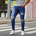 Men's European American Style Ripped Slim Fit Stretch Skinny Jeans Trendy Blue Street Fashion Tight Wash In Stock_mkmklike.com