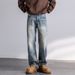 Autumn New Jeans Men's Fit Straight Tube Loose Trendy Brand American Washed Middle Waist Youth American Retro Double Craft_mkmklike.com