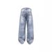 Men's Clothing Washed Denim Jeans Messy Whiskered Distressed Light Blue Washed Denim Jeans - Baggy Fit High Street Style With Cat Whisker Details_mkmklike.com