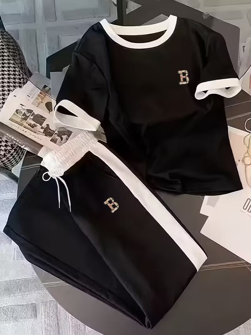 Women's Printed Short-Sleeve Top & Drawstring Pants Set - Stylish Summer Loungewear-D_mkmklike.com