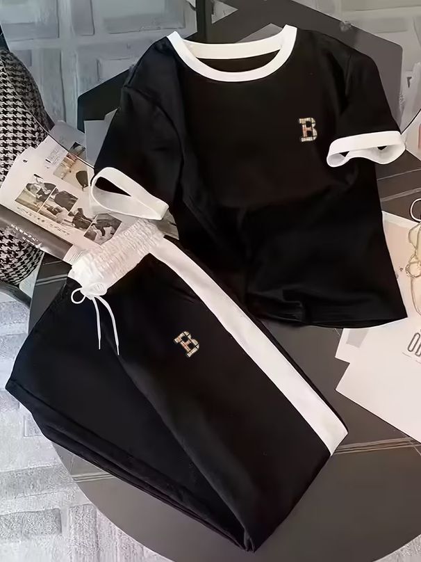 Women's Printed Short-Sleeve Top & Drawstring Pants Set - Stylish Summer Loungewear-D_mkmklike.com