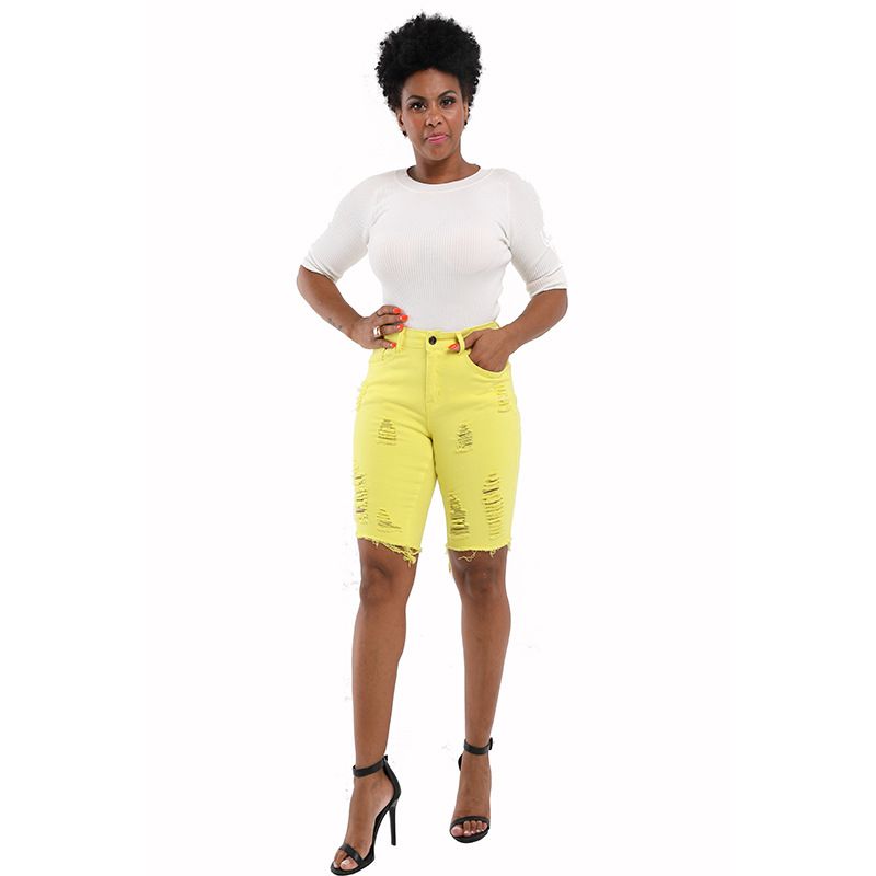 Women's Clothing Candy Color Hole Large Size Women's Jeans_mkmklike.com