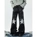 "Star-Embellished Denim Pants – Slim Straight Bootcut Jeans For Men (S-3XL, Vintage Black Wash)"_mkmklike.com