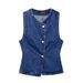 Women's Clothing New French Slim Denim Sleeveless Round Neck Vest Vest_mkmklike.com