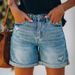 Women's Clothing Casual Washed Denim Shorts Straight Leg Pants Torn Hole Design Polyester Fiber Shorts_mkmklike.com