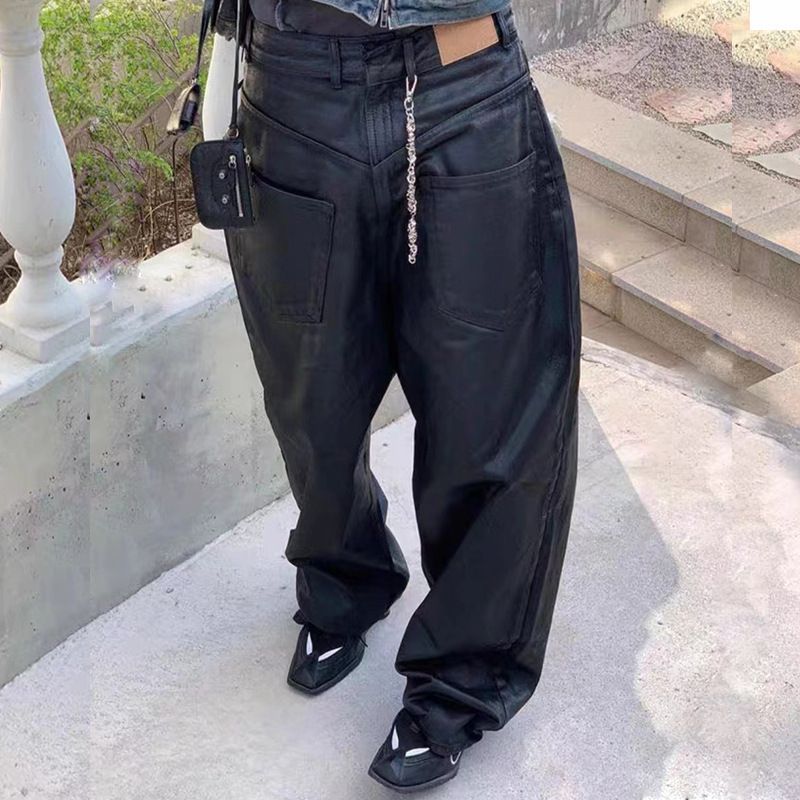 Wide Leg Jeans For Men Reversed Straight Loose Fit Waxed Design Midweight Softener Fall Winter Long Pants Machine Washable_mkmklike.com
