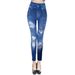Women's Blue Imitation Denim Printed Leggings Increased High Waist Hip Lifting Cotton Breathable_mkmklike.com