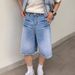 Men's Clothing Retro Whisker Design Washed Blue Jeans Men's Loose Straight Wide Leg Five Point Pants Trendy_mkmklike.com
