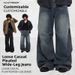 Men's Vintage Workwear Jeans - Classic Straight Fit With Slight Flare, Relaxed Trousers For Teens & Adults_mkmklike.com