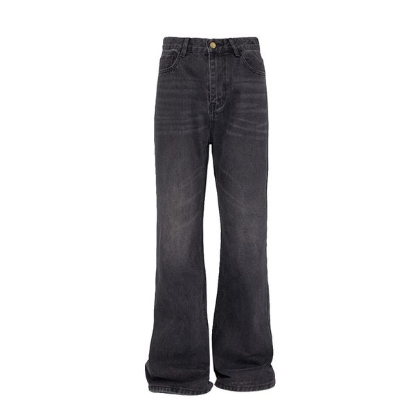 Men's Clothing Retro Cleanfit High Waisted Straight Leg Jeans Heavyweight Washed Black Distressed Trendy Floor Length For Men And Women_mkmklike.com