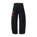 Men's Scimitar Jeans With Unique Design, Stitched Divided Patchwork Plaid Large Pocket Workwear Straight Long Pants_mkmklike.com