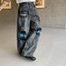 Men's American Vintage Washed Gray Distressed Straight Leg Jeans - Casual Loose Fit Denim Pants For Teen Boys_mkmklike.com