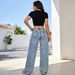 Women's Diamond Patterned Rhinestone Wide Leg Jeans Light Blue Washed Denim Trousers Factory Direct Wholesale_mkmklike.com