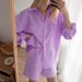 Women's Clothing Versatile Shirt Elastic Waist Shorts Cotton Linen Two Piece Set_mkmklike.com