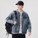 Loom Niche Retro Stand Collar For Men High-end European And American Street Style Cool Motorcycle Denim Jacket Gray_mkmklike.com