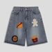 American Street Old Creative French Fries Hot Dog Towel Embroidered Denim Shorts Men's And Women's Trendy High Street Straight Five-point Pants_mkmklike.com