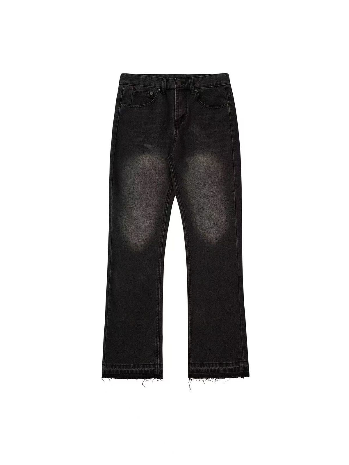 Black Fringe Bootcut Jeans – American Cleanfit Vintage Washed Denim With Distressed Hem & Raw Edge Details_mkmklike.com