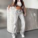 Women's Clothing Retro High Waist Washed Distressed Hot Girl Jeans Women's Back Leg Holes Design Wide Leg Pants_mkmklike.com