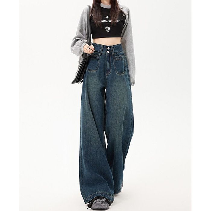 Retro Nostalgic Wide-Leg Jeans For Women, 2026 Spring New High-Waisted Versatile Slimming Lazy Drapey Floor-Length Pants_mkmklike.com