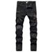 Men's Slim Fit Stretch Jeans Distressed Ink Splatter Embroidered Black Patchwork Studded Metallic Trendy And Stylish Jeans_mkmklike.com
