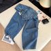 Women's Clothing Women's High-Waisted Straight Leg Jeans Blue Floral And Rhinestone Embroidery Retro Wide Leg Design For Spring And Autumn_mkmklike.com