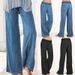 Women's Wide Leg Jeans – Lightweight Stretch Denim For Spring & Summer (Mid-Rise, Washed Blue, S-L Sizes)_mkmklike.com