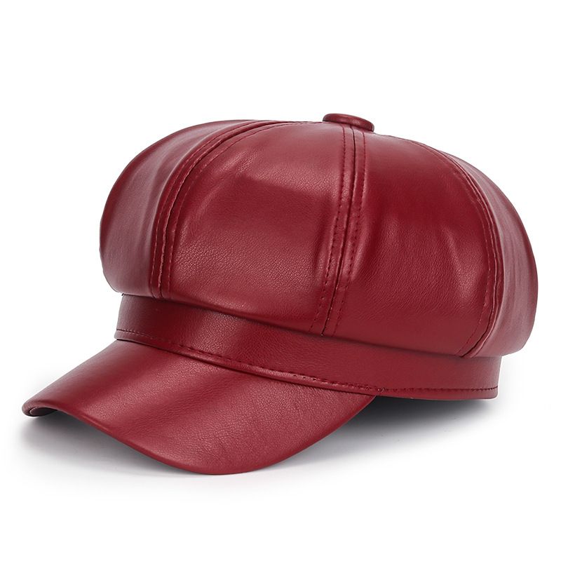 Hot Sale New PU Leather Berets Black Red Outdoor Adjustable Female Autumn Winter Casual Lady Cap Hat For Women_mkmklike.com