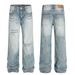 Men's Clothing Street Style High End Retro Washed Blue Hole Design Men's Loose Casual Flared Jeans_mkmklike.com
