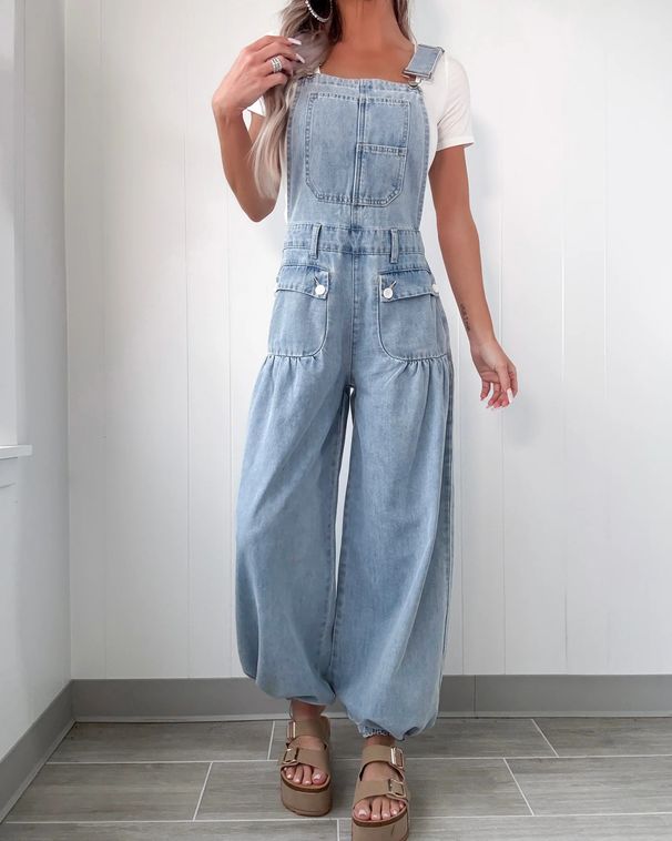 Women's Fashion Casual Loose Wide Leg Denim Overalls Jeans_mkmklike.com