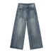 Men's Korean Cleanfit Jeans – Washed Blue Straight-Leg Trousers With High-Drape Wide Hem(S-XL, Mid-Rise, Zip Fly, Unisex Staple)_mkmklike.com