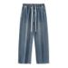 Men's Drawstring Waist Straight Leg Jeans - Relaxed Fit Stretch Denim Pants With Adjustable Ties_mkmklike.com
