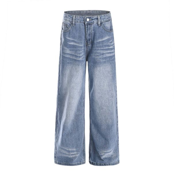 Washed White Wide-Leg Jeans For Men Street Style American Vintage Loose Casual Straight-Leg Pants Versatile Trousers_mkmklike.com