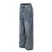 Men's Clothing Street Fashion Trendy Neutral High End Blue Deconstructed Waist Design Loose Jeans_mkmklike.com