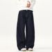 Men's Clothing Cocoon Shaped Wide Leg Raw Denim Jeans, Unisex Patchwork Design, Niche Straight Leg Pants_mkmklike.com