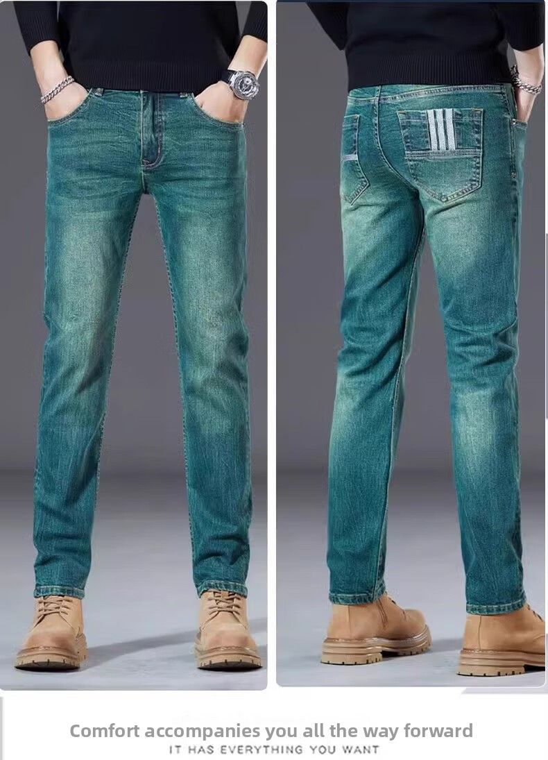 High-end Jeans Men's Fashion Trend Brand 2025 Autumn Green Slim-fitting Pants Stretch Versatile Casual Trousers, Green 28_mkmklike.com