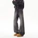 Men's Clothing Washed Blue High Street Fashion Straight Leg Denim Pants With Vintage Lightning Wash | Relaxed Fit, Mid Rise, Button Fly (Blue, Black)_mkmklike.com