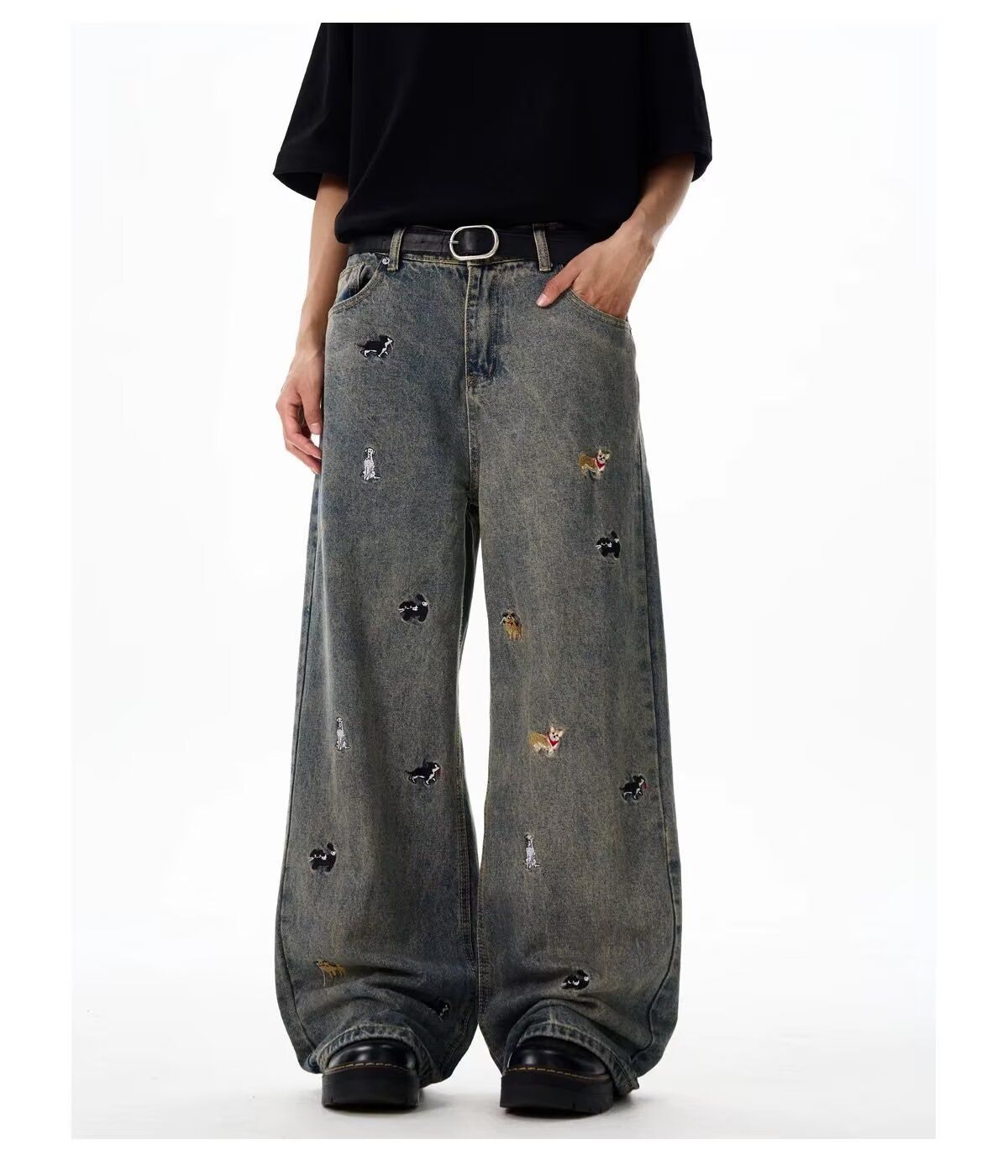 Embroidered Trendy High Street Men's Jeans Loose Straight Wide-Leg Pants 2025 New Trend_mkmklike.com