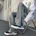 Nordmann Men's Flared Jeans High Street Retro Split Frayed Hem Cargo 2025 Autumn Winter Straight Loose Casual Pants_mkmklike.com
