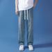 Wide-leg Jeans Men's Casual Simple Loose Drawstring Straight Mopping Long Pants_mkmklike.com