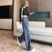Blue Printed Wide-leg Jeans For Women, 2025 New Model, Ultra-sparkling Design, Chinese Style, Slim-fit Long Pants A8577_mkmklike.com