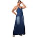 K Plus Size Women's New Denim Camisole Long Dress_mkmklike.com