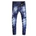 Men's Ripped Skinny Jeans High Street Style Distressed Dark Blue Washed Trendy Brand Embroidered Retro Slim Fit Jeans_mkmklike.com