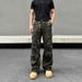 Vintage American Style Multi-Pocket Wide Leg Washed Camo Cargo Pants For Men & Women - Loose Fit Straight Leg Casual Jeans_mkmklike.com