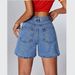 Classic Blue Denim Shorts For Women - Mid-Rise Straight Leg Summer Shorts With Button Detail, Comfort Stretch_mkmklike.com